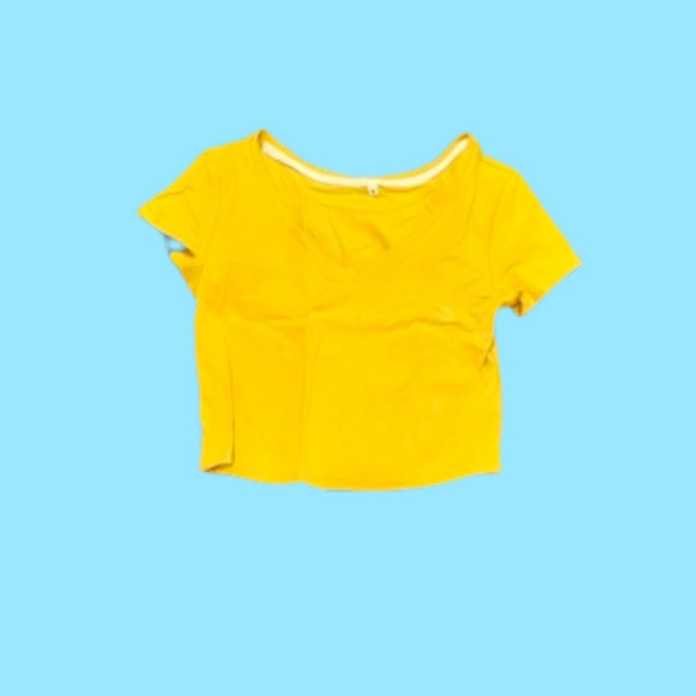 Yellow Crop V-neck Tee